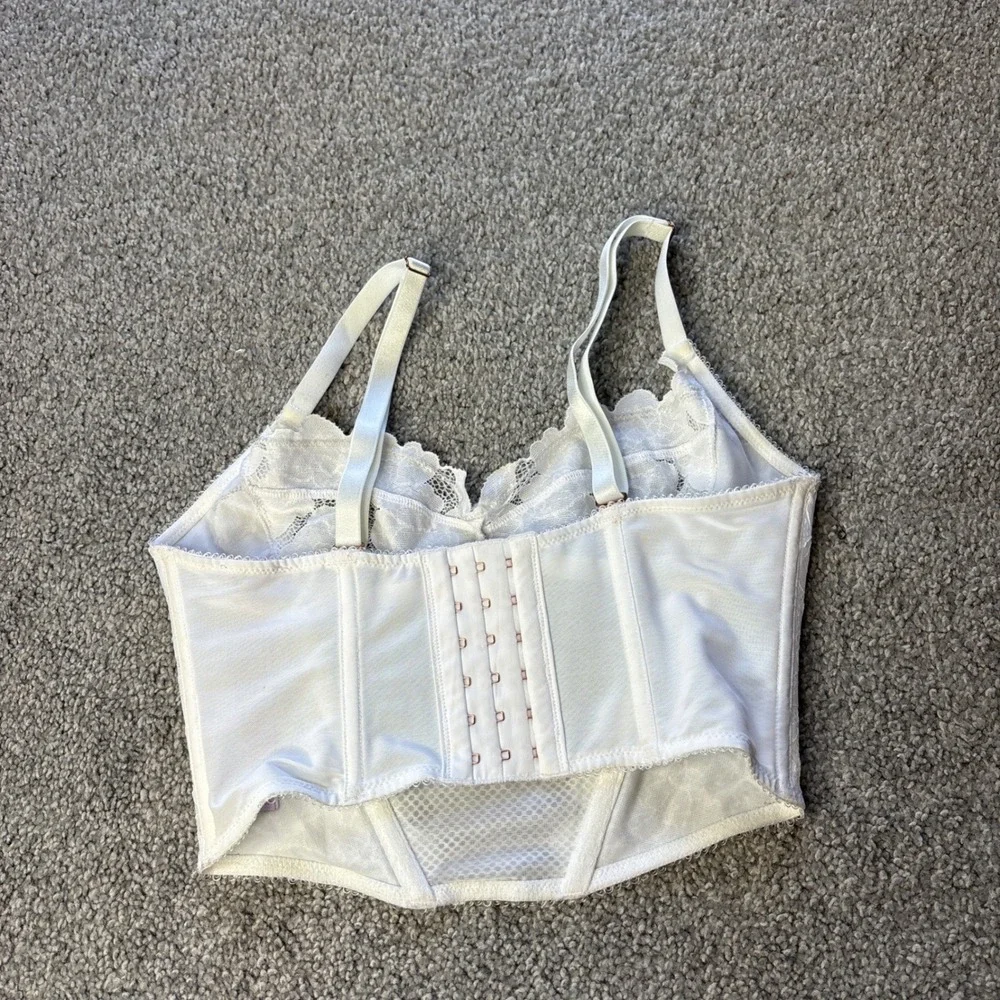 Savage X Fenty corset top womens small White Floral Lace Mesh Longline Bralette - Picture 5 of 14